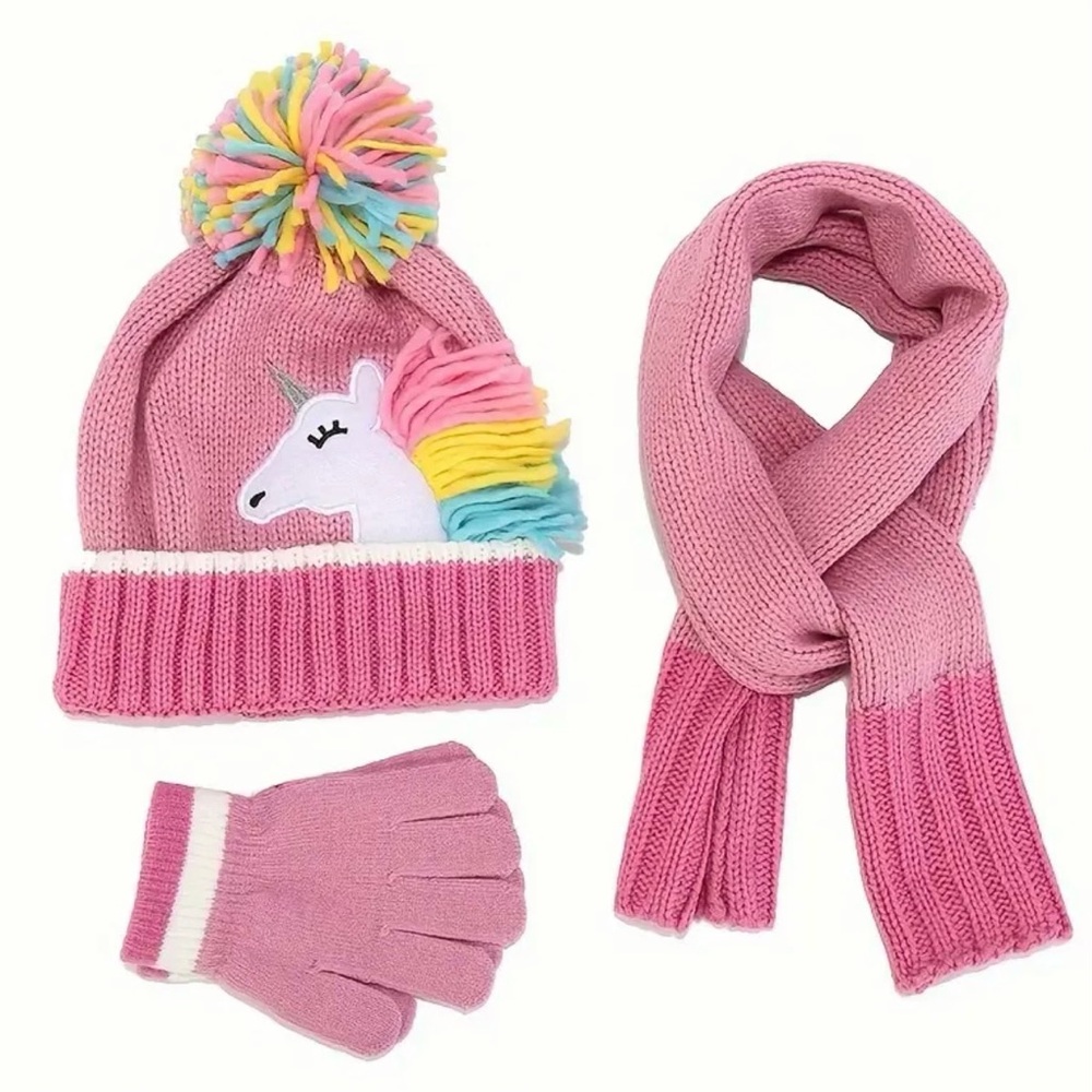 Winter Unicorn kids 3 piece Set, Beanie, Gloves and Scarf